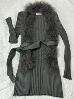 歳末値下げ❗️未着用❣️超美品 ファー付きリブ編みロングカーディガン