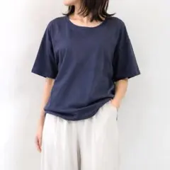 【美品⭐️コットン天竺Ｌ】ビューティ＆ユース ハイゲージ シームTシャツ 紺のサムネイル
