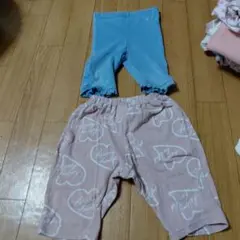 水色・ピンク フリル付きパンツセット