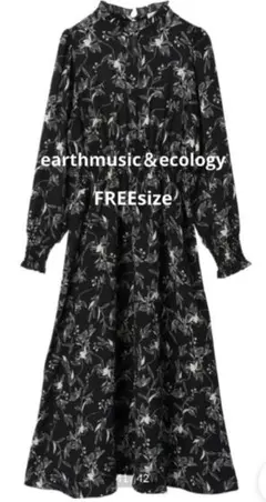 美品♡earth music&ecolog ♡花柄ロングワンピース 黒