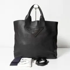 PRADA プラダ トライアングルロゴ レザートートバッグ ブラック ICチップのサムネイル