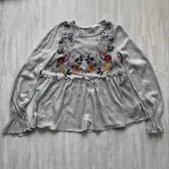 ZARA 花柄　グレー　フリルシャツ　レーヨン100%