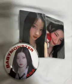 BABYMONSTER アサ　缶バッジ　セット　黒白 BABYMONSTER ベビモン アサ 直筆サイン ポストカード