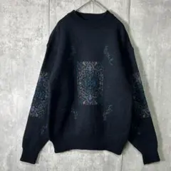 ヴィンテージ ジャガード ニット ウール 黒 M