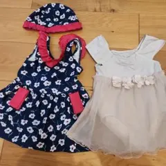 水着2着！花柄水着ドレスとキャップセット　おまけ洋服つき