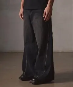 GRANCY ジップデザイン バギーデニム パンツ グレー Mサイズ - メルカリ