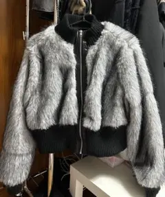 グレー ファーコート ボンバージャケット