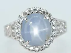 大粒 非加熱 スターサファイア 9.31ct ダイヤ セミアンティーク リング 