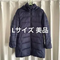 美品 ユニクロ L ネイビー フード ストレッチダウンコート ロング コート 紺