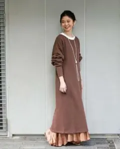 SLOBE 別注 クルーネック スリット ロングワンピースChampion