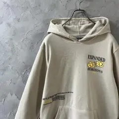 希少デザイン　ヴィンテージ　パーカー　バックプリント　スマイル　ベージュ　IW2