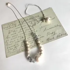 コットンパール＆リボン　3wayネックレス　リボンブレスレット