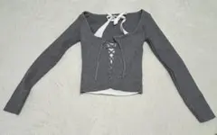 SHEIN グレー リブ編み長袖トップス