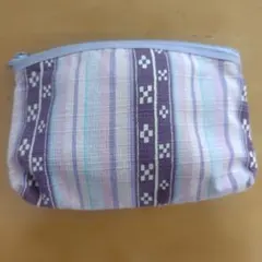 布製ポーチ 紫とピンクのストライプ