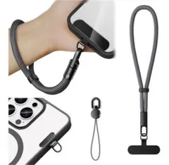スマホ　フィンガーストラップブラック、ハンドストラップ ダークグレー　セット
