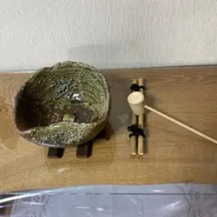 ⭐️新品　信楽焼　つくばい　陶器製花器 中型 茶色と緑
