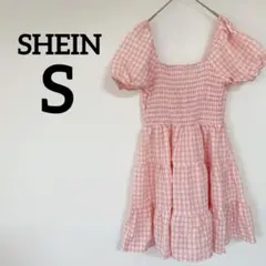 １点もの✨SHEIN 【S】ピンク ギンガムチェック 半袖 ミニワンピース