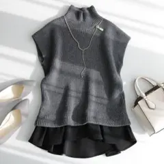 【手仕上げクリーニング済】ヨーコチャン ノースリーブペプラムニット フリル