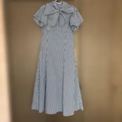 【新品】リボン付きチェック柄ロングワンピース Mサイズ