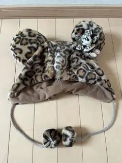 【美品】ミニーマウス マスコット付きファンキャップ　ヒョウ柄