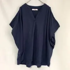イディット【3L】フレンチスリーブカットソー　Ｖネック　紺　大きいサイズ