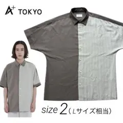 【美品】A + TOKYO REFLAXストライプドッキングドルマンシャツのサムネイル