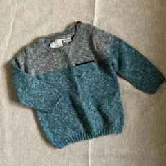 ニットセーター グレーと青のツートンカラー