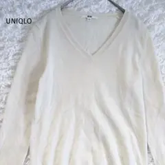 ユニクロ カシミヤ 長袖ニット Vネック ホワイト系 Sサイズ