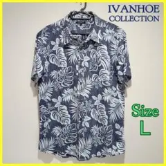 【IVANHOE】メンズ シャツ 半袖 葉柄 開襟 社交ダンス 美品