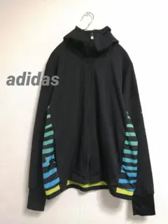 値下げ【アディダス】パーカー　フーディー　フルジップ　ウインドブレーカー　黒　M