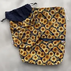 【KHUN DAENG】タイ製 ひまわり柄 巾着 シューズ入れ✨向日葵のサムネイル