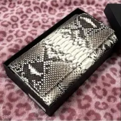 ミッレフォッリエ パイソンナチュラル　ギボシ留め二つ折り財布　革工房比留間 ミッレフォッリエ パイソンナチュラル ギボシ留め二つ折り財布 革工房