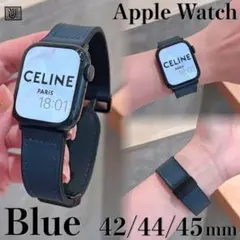 【ブルー】Apple Watchバンド 本革 高品質 42/44/45/46mm