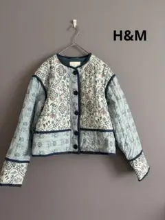 H&M ノーカラー　花柄　 キルティングジャケット