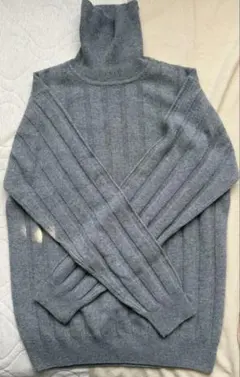 L&B グレー リブ編み セーター M カシミヤ100%