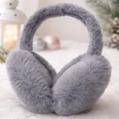 折りたたみ式イヤーマフ 耳あて　ふわふわ ファー ライトグレー　 冬防寒