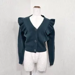 GRL グレイル フリルカーディガン ダークグリーン（M）Vネック