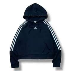 adidas アディダス スウェット パーカー レディース 三本線 白黒 古着