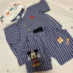 ミッキーマウス チェック柄 ベビー服セット 上95 下90