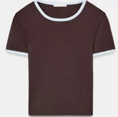 ZARA コントラストパイピングTシャツ　ブラウンのサムネイル