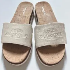 【美品】COACH コーチ コルクサンダル スライド ホースアンドキャリッジ 白のサムネイル