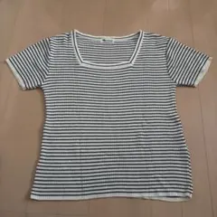 ボーダー半袖ニットトップス