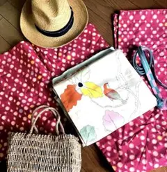 春の日セール【美品・銘仙】大正ロマン、大人ピンクに黄色・白色・水色の水玉☆着物