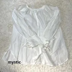 最終値下げmystic シアーシャツ　ノーカラー　袖リボン　ホワイト