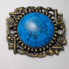 ヴィンテージブローチ　ブラックゴールドカラー　アッズーリカラー　お花