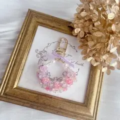 【R-49】ハンドメイド 薔薇のリース型チャーム ピンク