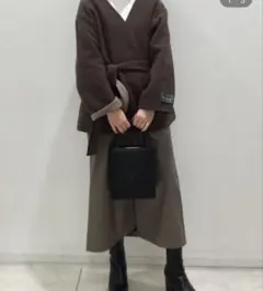 【LOWRYS FARM】メリノリバーシブルノーカラーコート　ブラウン×ベージュ