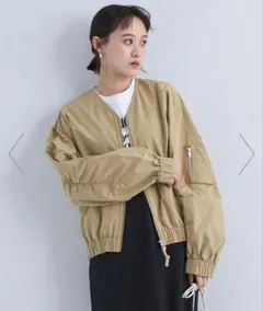 green label relaxing ノーカラーMA-1ジャケット ベージュ