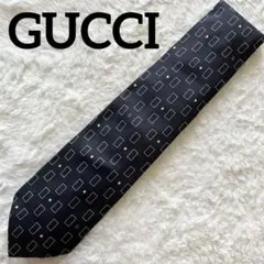 GUCCI グッチ シルク100% G柄 ロゴ スクエア柄 ネクタイ ブラック