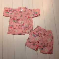 ピンク 花柄 甚平 100cm 上着とショートパンツセット